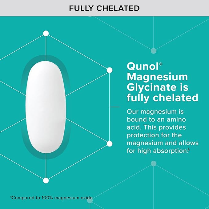 Qunol Magnesium Glycinate 300mg, 100% Glycinate Chelated Magnesium Supplement, 150ct Tablets