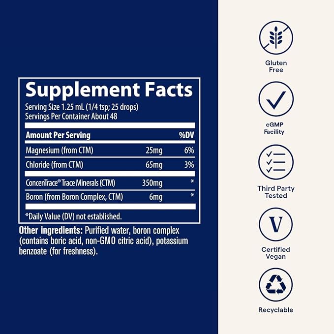 Trace Minerals Ionic Boron - Brain & Bone Support Supplement - Liquid Supplement with Magnesium to Aid Healthy Joints & Muscles - Supports Nerve Health - 96 Servings - 2 fl oz (About 96 Servings)