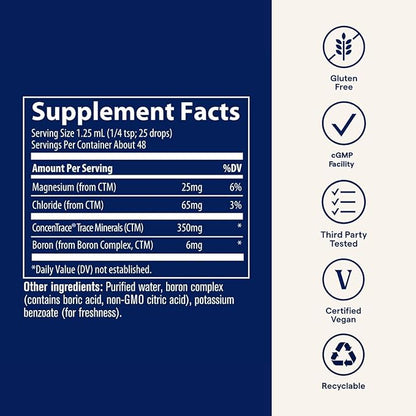 Trace Minerals Ionic Boron - Brain & Bone Support Supplement - Liquid Supplement with Magnesium to Aid Healthy Joints & Muscles - Supports Nerve Health - 96 Servings - 2 fl oz (About 96 Servings)