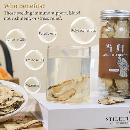 Wanhua Hall Dang Gui Tea Dong Quai Angelica Sinensis Slice Natural Herbal Tea Chinese Dried Herbs No Additives Sulfur Free 当归 當歸7.05oz/200g
