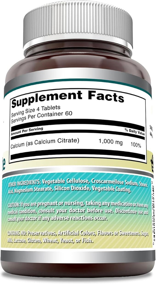 Amazing Formulas Calcium Citrate Supplement | 1000 Mg | Tablets | Non-GMO | Gluten Free | Made in USA (1 Pack, 240 Count)