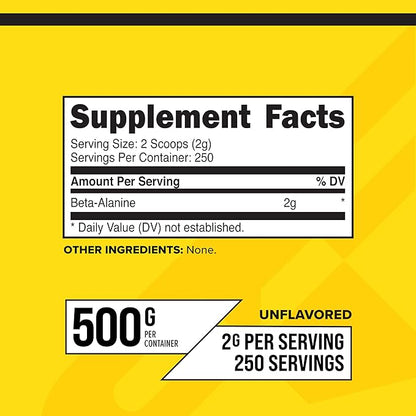 Primaforce Beta Alanine Powder 500 Grams (1.1lbs) Unflavored - Pre Workout and Post Workout Supplement