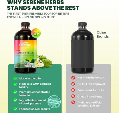 Soursop Bitters Liquid - Organic Herbal Sour SOP Guanabana Detox with Black Seed, Moringa & Ginger - Supports Digestive Wellness & Immune Function - 16 fl oz
