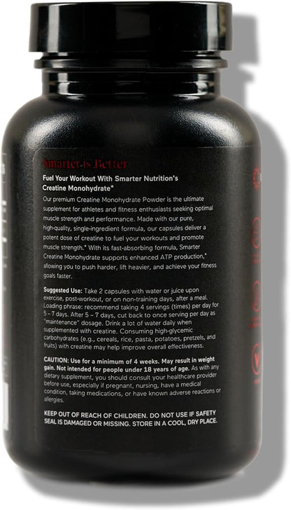 SMARTERNUTRITION Creatine Monohydrate Pills with 2500mg (2.5g) Per Serving, Vegan Capsules - Pre & Post Workout Recovery Support, Promotes Muscle Mass &. Endurance - 60 Count[30-Day Supply]