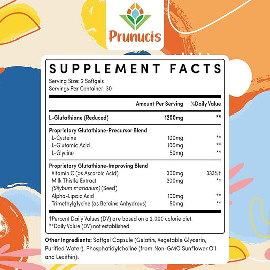 2400MG Liposomal Glutathione, with Vitamin C, Milk Thistle & Alpha-Lipoic Acid, Master Antioxidants, Pure Reduced L-Glutathione - Immune System, Cell Repair, Energy, High Absorption, 120 Softgels