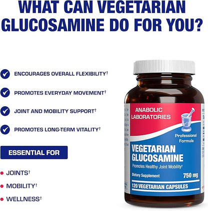 Vegan Glucosamine Joint Health Supplement - Soft Tissue Cartilage Tendon and Ligament Supplement for Enhanced Mobility Comfort & Flexibility - Non-GMO Shellfish Free & Made in The USA - 120 Servings