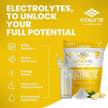 Vitalyte Electrolyte Powder Drink Mix, Isotonic Electrolyte Hydration Mix, Case Pack (6 Pack, Lemon)