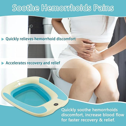 Sitz Bath, Sitz Bath for Hemorrhoids, Sitz Bath for Toilet Seat, Sitz Bath for Postpartum Care, Sits Bath Tub for Women Men Adults, Sitz Bath Soak Salts Basin, Hip Bath Bowl, Foldable, Blue