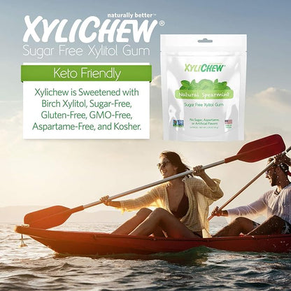 Xylichew 100% Xylitol Chewing Gum - Non GMO, Non Aspartame, Gluten Free, and Sugar Free Gum - Natural Oral Care, Relieves Bad Breath and Dry Mouth - Spearmint, 50 Count