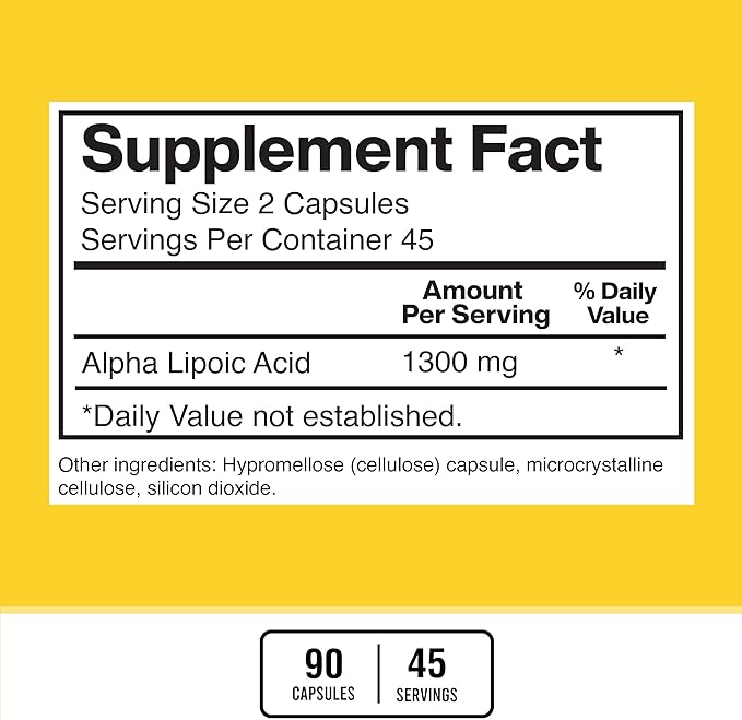 American Standard Supplements Alpha Lipoic Acid 1300mg Per Serving - Vegan, Gluten Free, Non-GMO, 90 Capsules, 45 Servings
