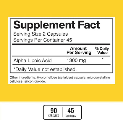 American Standard Supplements Alpha Lipoic Acid 1300mg Per Serving - Vegan, Gluten Free, Non-GMO, 90 Capsules, 45 Servings