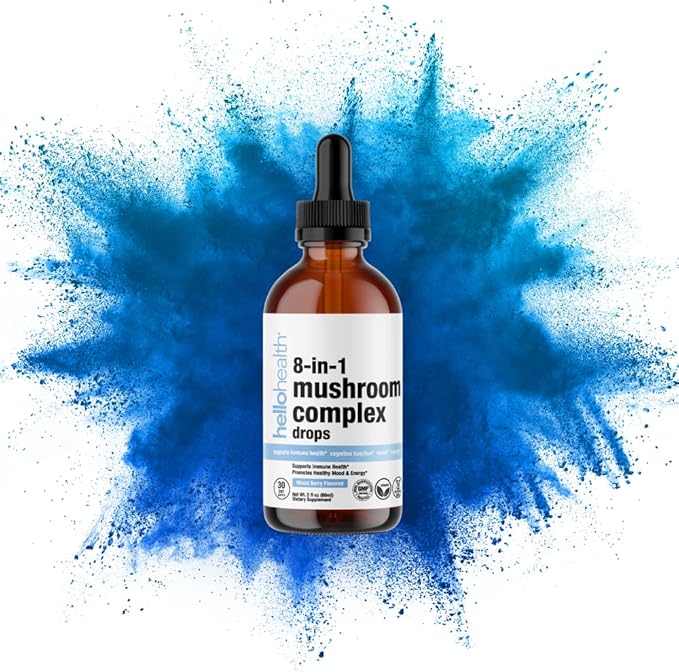 8-in-1 Mushroom Supplement Drops – Nootropics Brain Support Supplement Liquid Mushroom Complex with Lions Mane, Turkey Tail, Reishi & Shiitake Mushrooms Extract for Energy & Immune Support 2 Oz