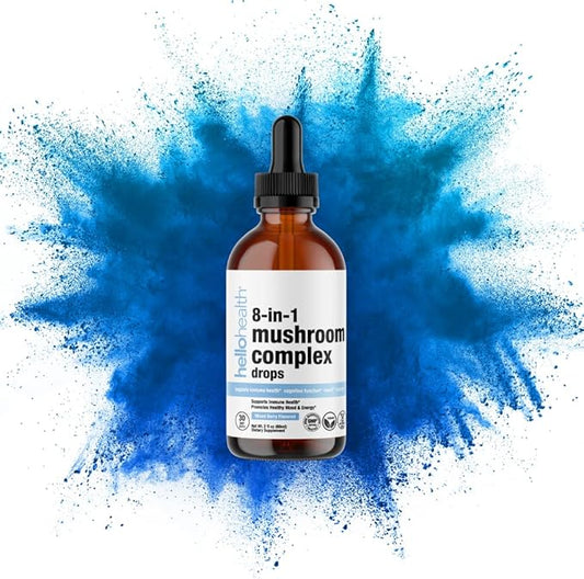 8-in-1 Mushroom Supplement Drops – Nootropics Brain Support Supplement Liquid Mushroom Complex with Lions Mane, Turkey Tail, Reishi & Shiitake Mushrooms Extract for Energy & Immune Support 2 Oz
