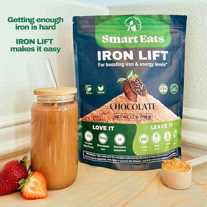 Smart Eats - Iron Powder | Highly Absorbed | Avoids Side Effects | Complete Nutrition: Protein, Vitamins, Fiber, Antioxidants | Makes Tasty Drinks & Shakes | Vegan | Chocolate Flavor | 30 Scoops