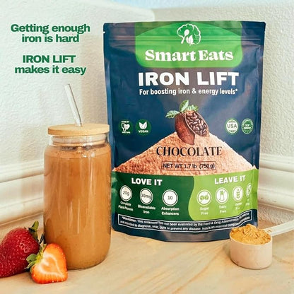 Smart Eats - Iron Powder | Highly Absorbed | Avoids Side Effects | Complete Nutrition: Protein, Vitamins, Fiber, Antioxidants | Makes Tasty Drinks & Shakes | Vegan | Chocolate Flavor | 30 Scoops