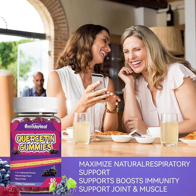 Quercetin Gummies 1200MG, Quercetin Gummies with Bromelain, Zinc Vitamin C, Quercetin Supplement Gummies for Adult & Kid, 60 Vegan Gummies