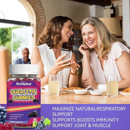 Quercetin Gummies 1200MG, Quercetin Gummies with Bromelain, Zinc Vitamin C, Quercetin Supplement Gummies for Adult & Kid, 60 Vegan Gummies
