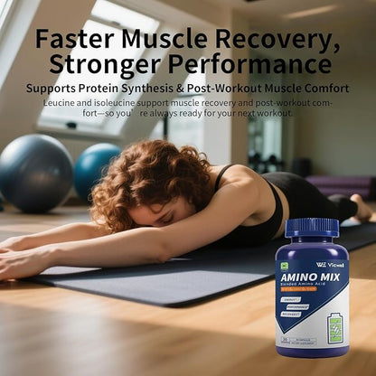 Amino Acid, Supports Muscle Recovery and Lean Muscle Growth, Enhances Energy and Endurance, Contains Essential Amino Acids and BCAAs, 90 Capsules (1 Bottles)