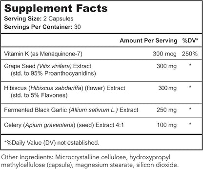 Vaso Calm - Healthy Blood Balance Supplement - Features Fermented Garlic, Celery and Grape Seed Extract, Hibiscus, and Vitamin K2 - Made in The USA, 180 Capsules