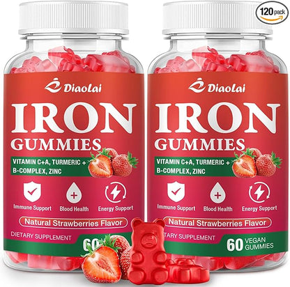 Vegan Iron Gummies - High Potency Iron Supplement for Women & Men - Supports Energy & Immune Health - Strawberry Flavor (120 Count)