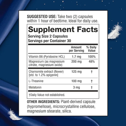 SleepXL Sleep Supplement Non-Habit-Forming Formula - Fall Asleep Faster & Sleep Longer - 5 key ingredients include Melatonin, L-Theanine, Chamomile, Magnesium & Vitamin B6 (60 Capsules, 30 Servings)