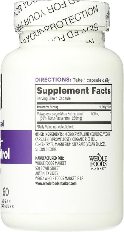 365 by Whole Foods Market, Transresveratrol 250Mg, 60 Vegg Capsules