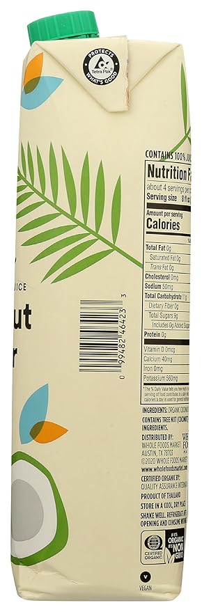 365 by Whole Foods Market, Organic Coconut Water, 100% Pulp-Free Juice, 33.8 Fl Oz