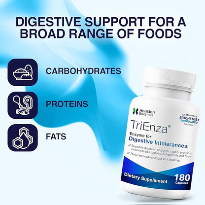 TriEnza Digestive Enzymes for Women & Men, Digestive Enzyme Supplements for Proteins, Carbs, Fats & Polyphenols Help Break Down Wheat, Dairy, Soy, 180 Capsules (90 Doses)