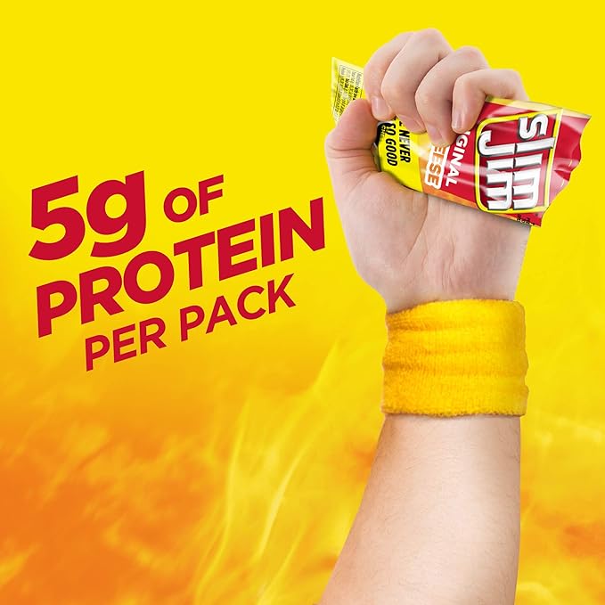 Slim Jim Beef 'N Cheese Smoked Meat Sticks, Original Flavor, 5g Protein Per Serving, Snack Size, Lunchbox Snack, 0.9 oz. (10 Count)