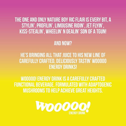 Wooooo! Energy Ric Flair Sparkling Adaptogenic Mushroom Energy Drink | Natural Antioxidants & Nootropics | Lion’s Mane & Cordyceps | 150mg Caffeine | 12 Pack (Variety Pack)