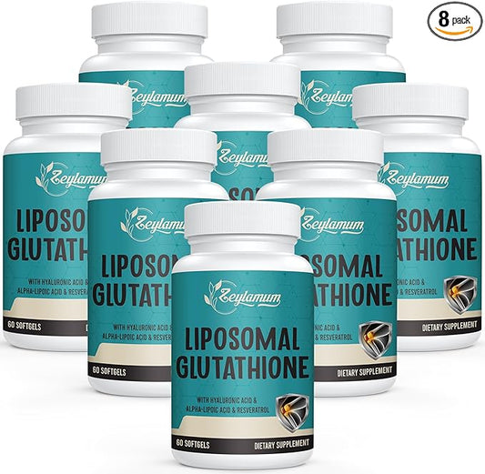 2400 MG Liposomal Glutathione Softgels, Max Absorption, Active Form L-Glutathione Reduced (GSH), with Hyaluronic Acid, Resveratrol, Master Antioxidants for Detox, Brain, Immune System, 480 Softgels