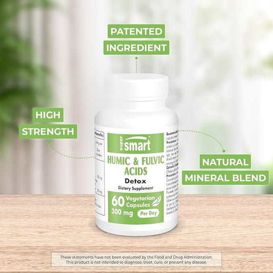 Supersmart - Humic and Fulvic Acid Supplement 300mg per Day (Patented & High Strength) - Fulvic Humic Mineral Blend | Non-GMO & Gluten Free - 60 Vegetarian Capsules