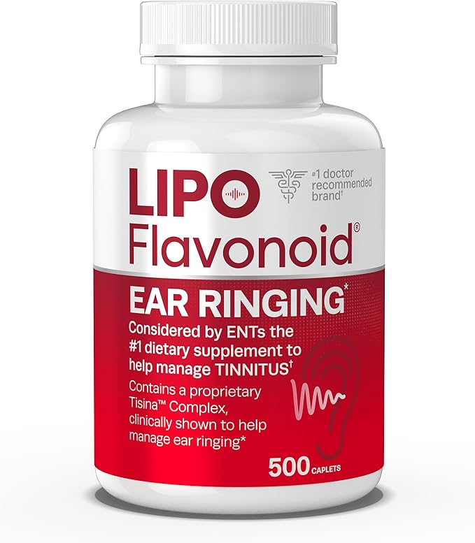 Lipo-Flavonoid Plus Tinnitus Relief - Doctor-Recommended for Ringing Ears - Clinically-Proven Lemon Bioflavonoid Complex with Vitamins C, B1, B2, B6, B12, & Calcium - 500 Caplets