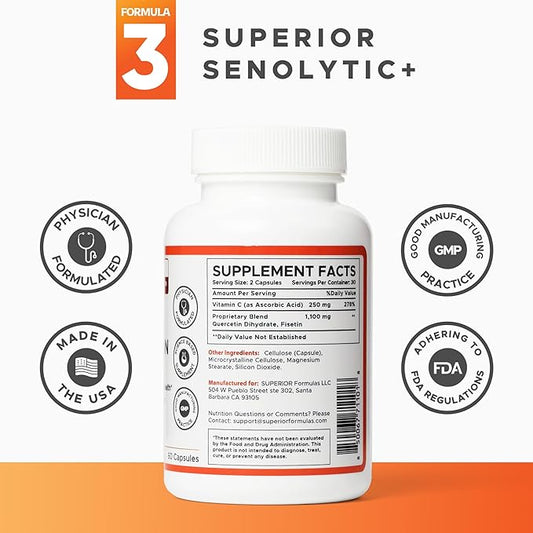Superior Formulas | Superior SENOLYTIC+ | Fisetin-Quercetin Complex | Physician-Formulated and Science-Based Supplement for Adults 18+ | Promotes Cellular Repair | Boosts Longevity & Healthspan