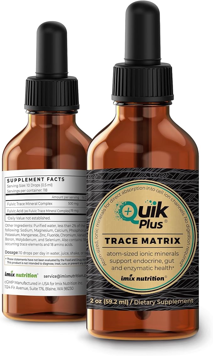 QuikPlus Liquid Mineral Supplement for Adults – Vegan, Gluten-Free, All Natural, Highly Bioavailable – 2 oz Bottle (Trace Matrix)
