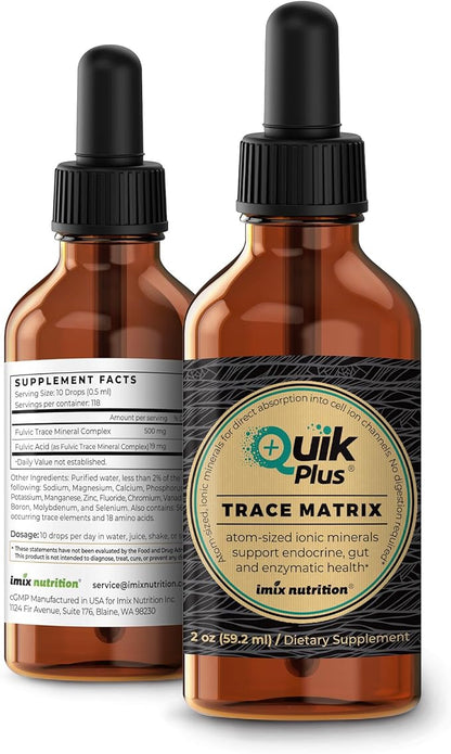 QuikPlus Liquid Mineral Supplement for Adults – Vegan, Gluten-Free, All Natural, Highly Bioavailable – 2 oz Bottle (Trace Matrix)