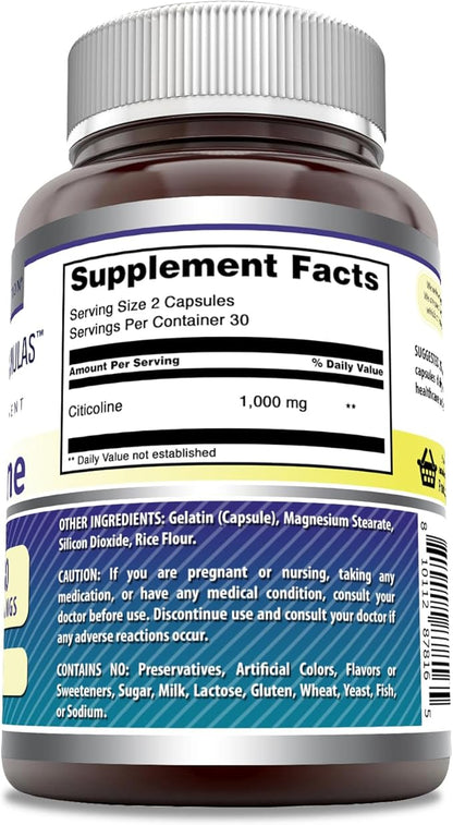 Amazing Formulas Citicoline Supplement | 1000 Mg Per Serving | Capsules | Non-GMO | Gluten-Free | Made in USA (1 Pack, 60 Count)