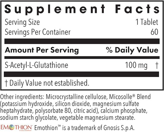 Allergy Research Group Acetyl-Glutathione - S-Acetyl-L-Glutathione, Well Absorbed Oral Immune Support, 100 mg Supplement, Hypoallergenic, Scored Tablets - 60 Count