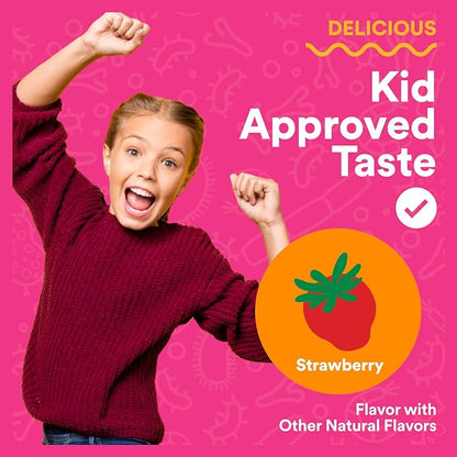 SmartyPants Kids Probiotic & Prebiotic Gummies for Digestive Health: Gut Health Supplement, Clinically Studied Prebiotic for Immune Support, Strawberry, 60 Count (30 Day Supply)