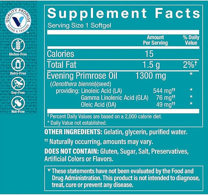 The Vitamin Shoppe Evening Primrose Oil 1,300MG, Natural Source of GLA (Gammia Linolenic Acid), Supplement for Women's Health & Hormonal Balance (120 Softgels)