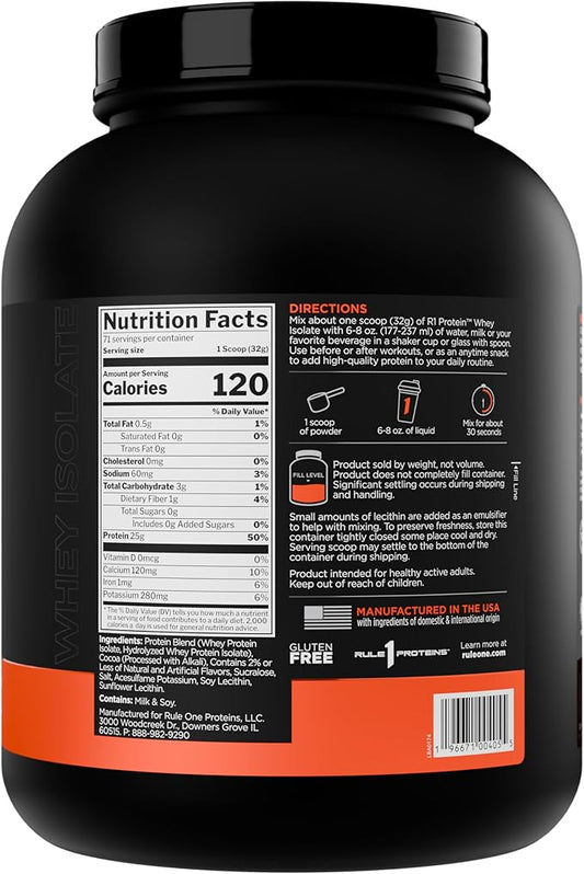 Rule 1 R1 Protein Whey Isolate - with 25g Protein & 6g BCAA Exclusively from Isolated & Hydrolyzed Sources for Workout Recovery (5 Pounds*, Chocolate Fudge)