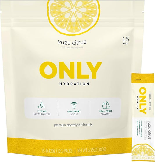 Yuzu Citrus Electrolytes Powder Packets – Electrolyte Drink Mixes with Vitamins C, B6, B12 – 1270mg Electrolytes + Goji Berry – 15 On-The-Go Hydration Powder Packets – Low Sugar, Monk Fruit Sweetened
