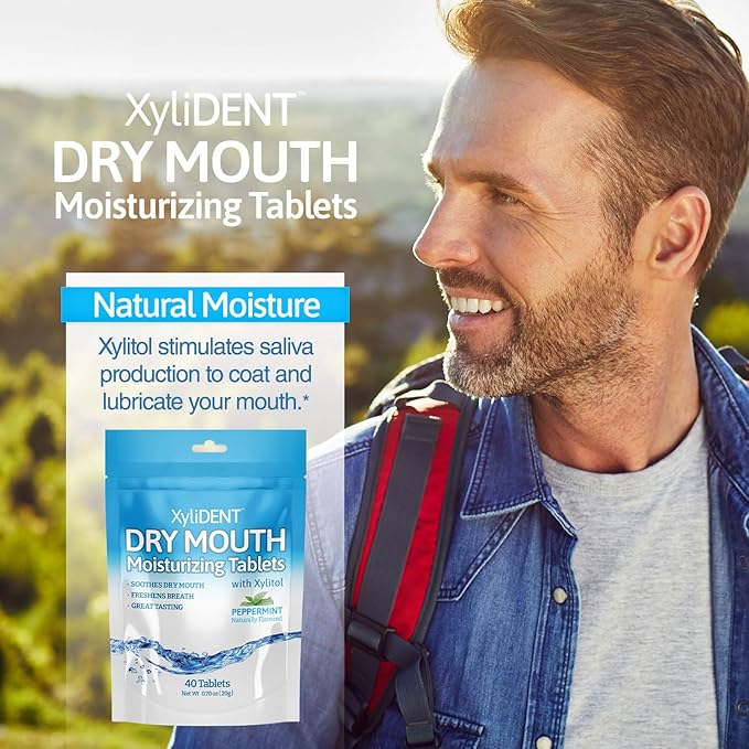 Nature's Stance XyliDENT Xylitol Tablets for Dry Mouth Relief - Stimulates Saliva, Freshens Breath, Reduces Acid Production, Fast Acting Relief, 40 Count (Peppermint)