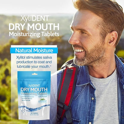 Nature's Stance XyliDENT Xylitol Tablets for Dry Mouth Relief - Stimulates Saliva, Freshens Breath, Reduces Acid Production, Fast Acting Relief, 40 Count (Peppermint)