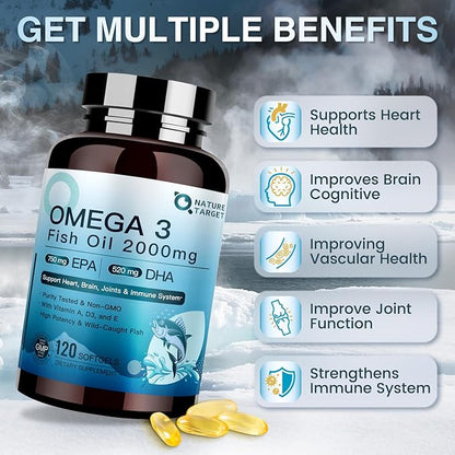 Triple Strength Omega 3 Fish Oil 2000 mg - EPA & DHA - Premium Burpless Fish Oil Omega 3 Supplements