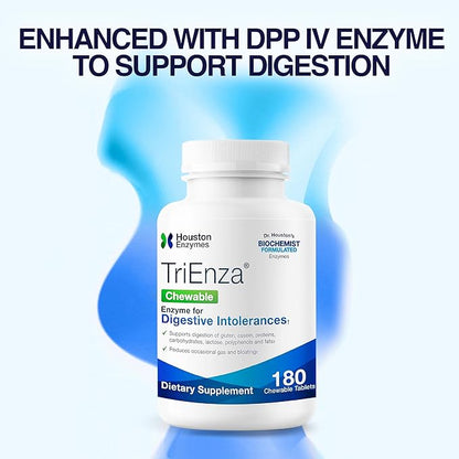 TriEnza - Digestive Enzyme Supplement for Gluten, Casein, Soy, Proteins, Carbohydrates, Fats & Polyphenols - Digestive Enzymes for Women & Men (180 Chewable Tablets)
