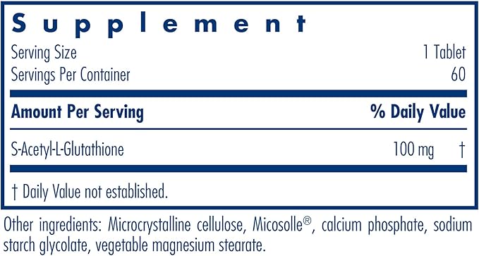 Allergy Research Group Acetyl-Glutathione - S-Acetyl-L-Glutathione, Well Absorbed Oral Immune Support, 100 mg Supplement, Hypoallergenic, Scored Tablets - 60 Count