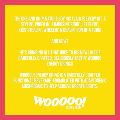 Wooooo! Energy Ric Flair Sparkling Adaptogenic Mushroom Energy Drink | Natural Antioxidants & Nootropics | Lion’s Mane & Cordyceps | 150mg Caffeine | 12 Pack (Strawberry Banana)