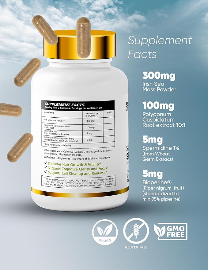 100% Natural Super Spermidine Supplements for Women and Men | 4X Ingredients to Supercharge Your Cellular Health and Hair Growth | Anti Aging Supplement Box