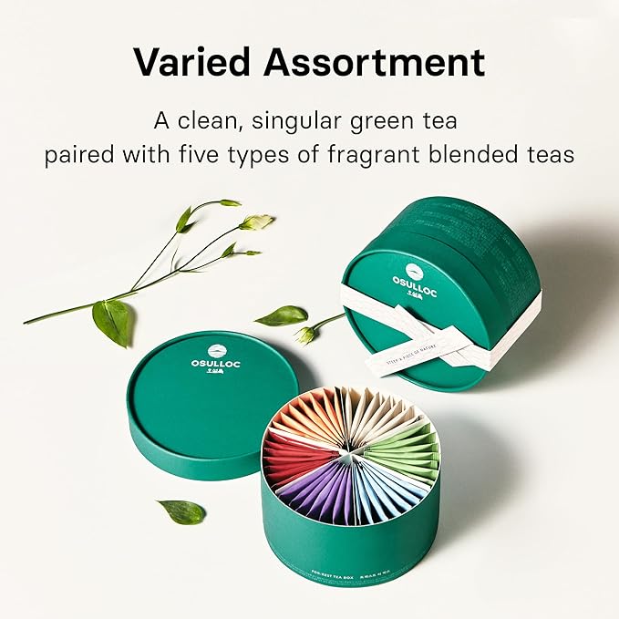 OSULLOC For:rest Tea Box (36 Count, 6 Types x 6ea,) Exquisite & Unique Gift idea For Tea Lover, Variety Gift Box Sampler, 6 Unique Blended tea from Jeju Island
